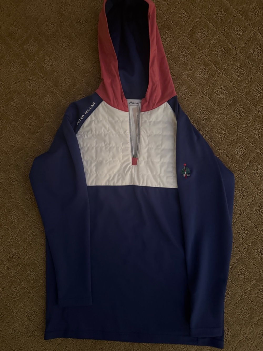 Peter Millar Kids' Navy & White Hooded Quarterzip Merion Country Club Jacket